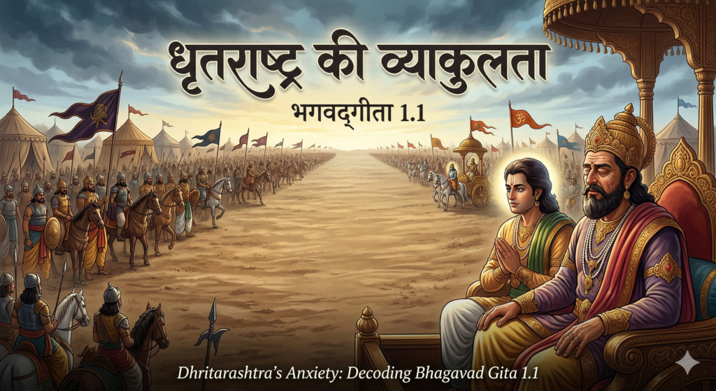 श्रीमद्भगवद्गीता अध्याय 1 श्लोक 1 - धृतराष्ट्र की व्याकुलता और कुरुक्षेत्र का युद्धक्षेत्र